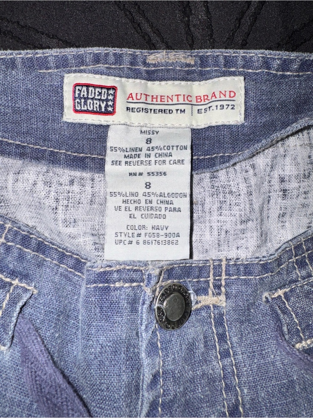 VTG Faded Glory Navy Linen-Blend Trousers - Picture 2 of 5